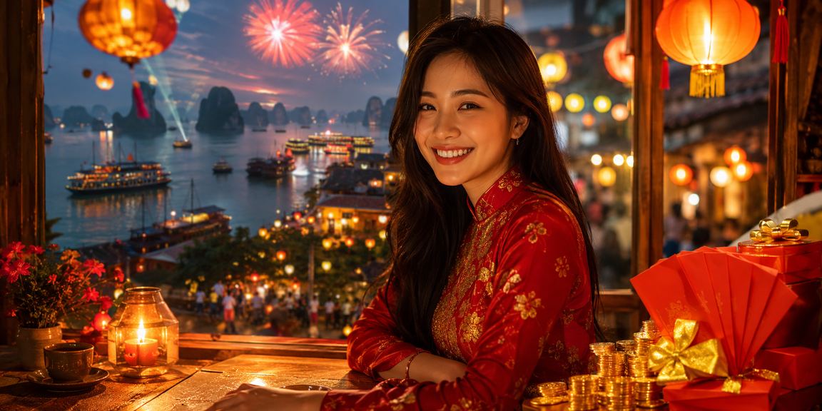 Không khí lễ hội Hội An với phong bì đỏ may mắn và cà phê Việt Nam đặc trưng